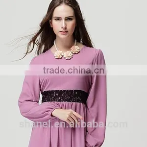 Hot Sale Chiffon Baju Muslim Abaya Dress Lace Waist Muslim Kaftan Abaya thumbnail-3