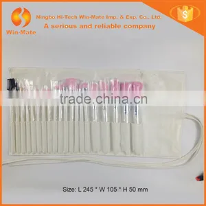 2015 Top Quality 20pcs Pink Color Nylon Hair White Wood Handle in White PU Bag Brush Makeup Set thumbnail-1