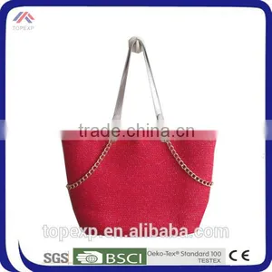 Solid Color Denim Shoulder Bag With Gold Chain Decoration thumbnail-2