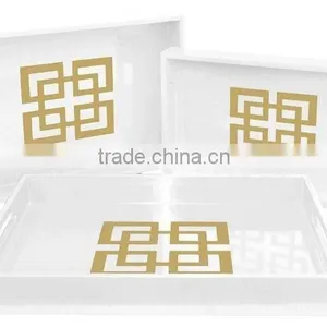 High Quality Best Selling Lacquered a Center Point Graphic Detail Juxtaposed Against the Lacquer Finish Rectangle Tray thumbnail-1