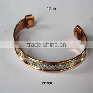 Magnetic Copper Bracelet Two Tone Copper and Floral Pattern Steel Wearing it Has Health Benefits thumbnail-1