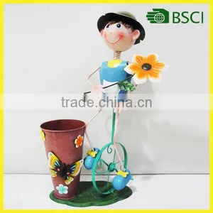 YS14093 Wholesale Boy Planter Pot for Metal Bicycle Decoration thumbnail-1