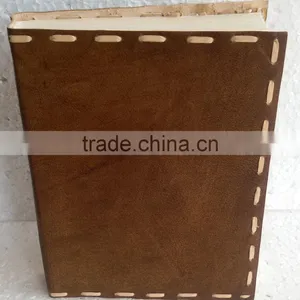 Handmade Tan Color Plain Big Stitch Leather Notebook thumbnail-5