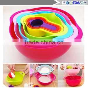 8Pcs/Set Multifunctional Kitchen Rainbow Bowl Measuring Spoon Cup Filter Drain Mixing Salad Food Baking Tools thumbnail-1