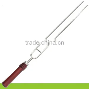 Stainless Steel Metal Wooden Handle Food Grade Rotating BBQ Skewer thumbnail-2