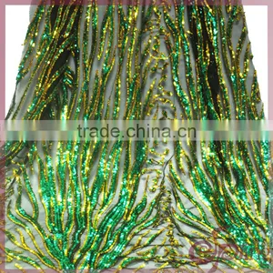 Gold Metallic Embroidery Mesh Fabric, Elegany Floral Embroidered Sequin Fabric thumbnail-6