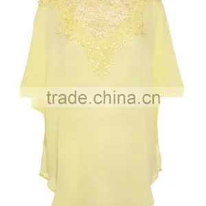 Wholesale Embroidered Summer Yellow Tunic Top, Fancy Top,lady Blouse & Top thumbnail-3