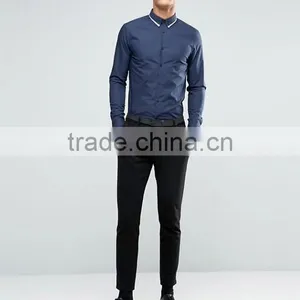 Guangzhou High Quality Custom Long Sleeve Spread Double Collar Chest Pocket Mens 65% Polyester 35% Cotton Casual Navy Shirts thumbnail-4