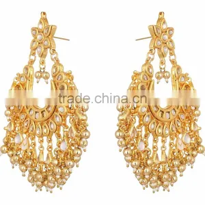 Kundan Jadau Earring Tikka Gold Plated Chand Bali Set thumbnail-4