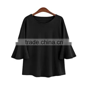 2017 Latest Popular Women's Clothing Lady Casual Wear T-shirt Big Size Solid Color Round Neck Collar Clothing thumbnail-2
