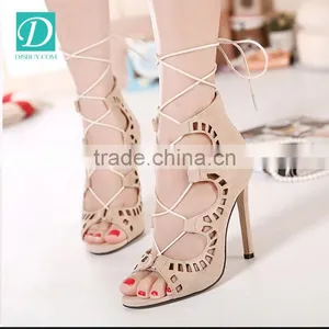 Newest Black Leather Shoes Open Toe High Heel Sandal Women thumbnail-1