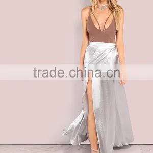 Runwaylover 5481 Europea Sexy Sliver Satin Long Maxi Skirt thumbnail-4
