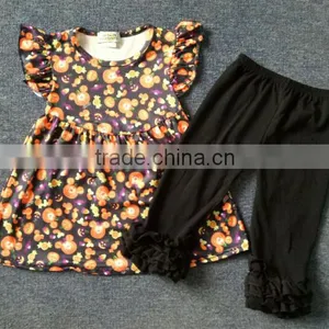 Fall Boutique Remakes Girls Clothing 2017 Trendy Kids Halloween Orange Ruffled Pants Outfits Sets thumbnail-1
