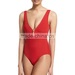 2016 Sexy Hot Women Red Zipper One Piece Swimwear thumbnail-1
