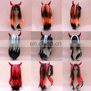 Ombre Black and White Halloween Wig With Devil Horn FGW-0063 thumbnail-1