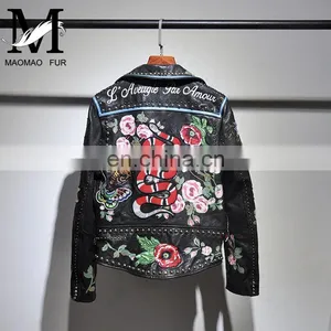 Fashion Printed Real Leather Jacket Cool Girls Leather Jacket Motorcycle thumbnail-5