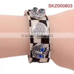 2015 New Products Leather Snap Botton Owl Bracelet thumbnail-1