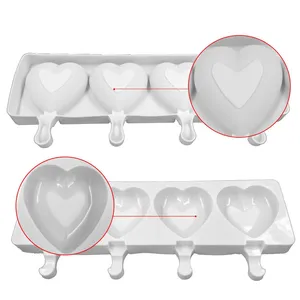 4 Cavity Ice Cream Mold Heart Shape Silicone Popsicle Form Maker Ice Lolly Moulds Ice Cube Tray For Party Bar Decoration thumbnail-4