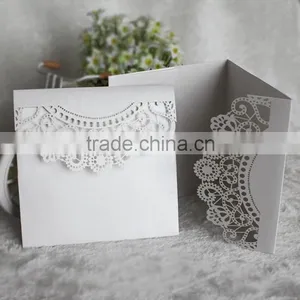 2016 Hot Sale White Lace Cut Pocket Classical European Style Wedding Invitations thumbnail-1