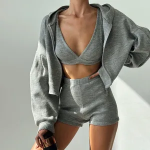 Wholesale Autumn Casual Women's Solid Hoodie Comfortable Strecth Sweatshirts Loose Pocket Warm Clothes Fashion Street Female Pullovers Winter Jackets thumbnail-4