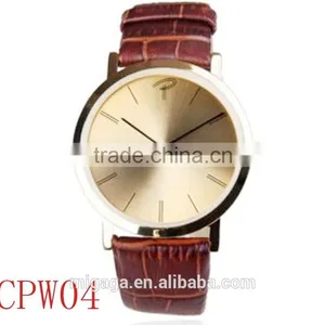 Concise 2 Hands Analog Men Women Thin Casual Couple Watch Leather thumbnail-1
