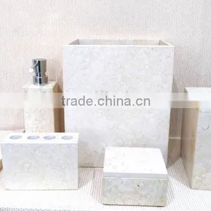 High Quality Heavy Stone Tabletop Beige Marble Bath Accessory Set thumbnail-1