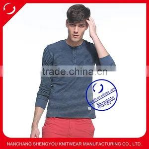 Custom High Quality Long Sleeve Mens Yarn Dyed T-shirt Wholesale thumbnail-1