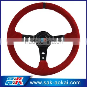 Steering Wheel 97 mm Deep Dish 13.78 Inches Red Suede With Black Spokes thumbnail-1