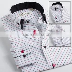 Men's Yarn Dyed Double Button Collar Cotton Striped Shirt Button Down Double Collar Formal Shirt Manufacturer thumbnail-3