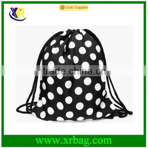 Women Mochila Man Sport Gym Bags Travel Backpack White Dot Printed Nylon Drawstring Bag thumbnail-1