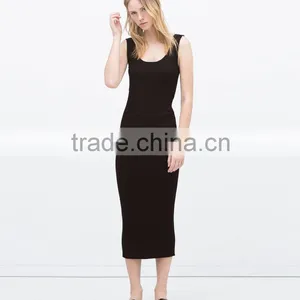 New Arrival Sleeveless Long Black Maxi Dress in Flat Knit Rib Fabrics thumbnail-6