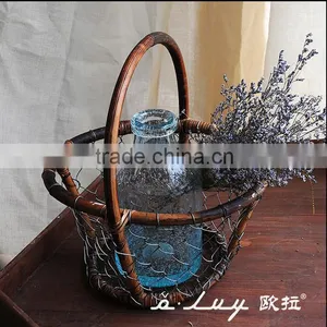 Oval Shape Metal Storage Basket With Long Handle thumbnail-3