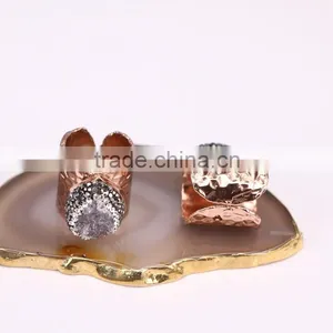 Rose Gold Plated Natural Druzy Agate Stone Adjustable Ring thumbnail-3