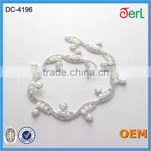 Crystal Rhinestone Trimming, Metal Claw Base Dress Chain and Trims With Plastic Pearl thumbnail-5
