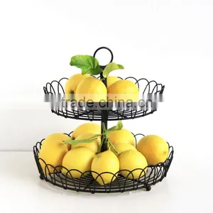 Hot Sales Black Wire Round Fruit Basket With 2 Tier thumbnail-1