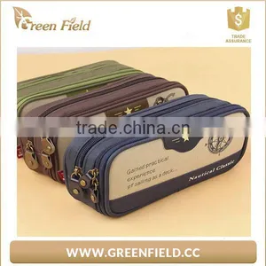 2017 Good Quality Fabric Pencil Bag Double Layer Canvas Pancil Case thumbnail-1