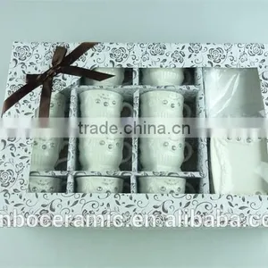 2015 Latest Design Square Shape Porcelain Cup and Saucer With Crystal,white Porcelain Cup and Saucer Set With Gold Decal thumbnail-4
