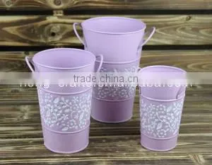 Garden Decorative Metal Painted Pink Flower Pot thumbnail-1