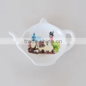 Ceramic Teabag Plate With Decals, Teapot Shape Plate for Teabag, Porcelain Teabag Plate thumbnail-1