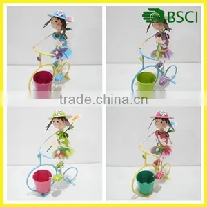 Girl Bicycle Metal Outdoor Garden Flower Pot thumbnail-1