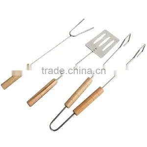 3 Pcs Food Grade BBQ Fork Spatula Tong in Stainless Steel With Wood Handle Set thumbnail-1