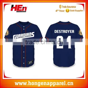Hongen Apparel Sublimation Custom Baseball Jerseys Bottons Shirt Blue Baseball Shirts thumbnail-1