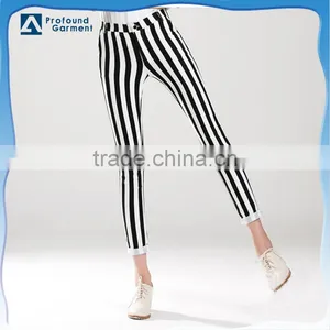 Women Striped Pants Fashion Women Skinny Pants Black White thumbnail-1