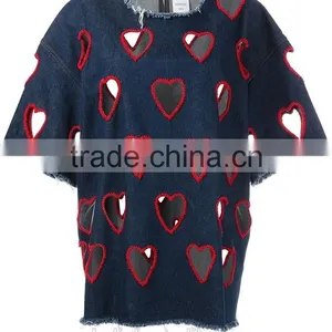 100% Cotton Lady Denim Fashionable T-shirt Cutting Patterns thumbnail-4
