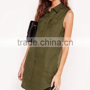 High Quality Elegant Women Khaki Sleeveless Soft Material Shirts thumbnail-1