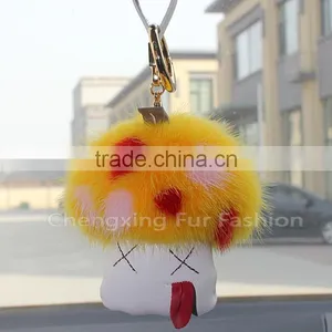 CX-R-01 Mink Fur Mushroom Mobile Phone Strap Custom Key Ring thumbnail-1