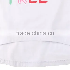 Hot Sale Long Style Girls White Print Letters Short Sleeve T-shirt With 100% Cotton Fabric thumbnail-4