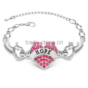 White Heart Rhinstone Hope Bracelet Personal Custom Logo Hope Bracelet for 2016 Promotion Gitfs thumbnail-2