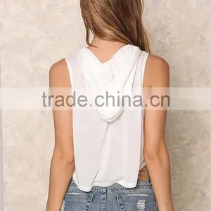 MGOO 2017 New Arrival Off White Jersey Crop Hoodies Custom 100% Cotton Plain Basic Sleeveless Running Tops thumbnail-6