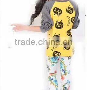 Wholesale Chidren Lovely Cat Pattern Print All Cotton Long Raglan Sleeve Hoodie for Girl thumbnail-5